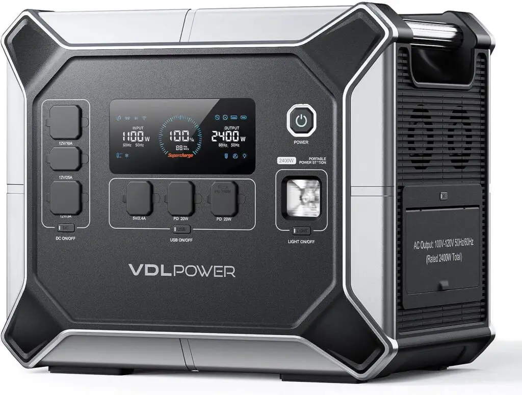 VDL 2400W Portable Power Station - 2048Wh LiFePO4 Battery Solar Generators for Home Backup, 2H Fast Charging, 6x AC Outlets(4800 Peak) Power Station for Outdoor Camping and RVs(Solar Panel Optional)